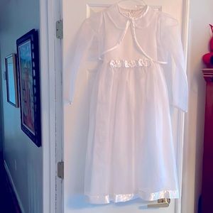 Girl wedding flower girl dress, whitesize 7, jacket and mesh overlay. Handwash.